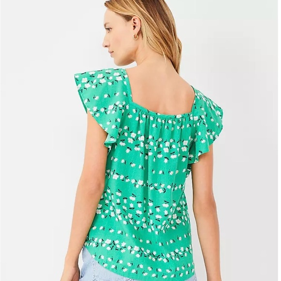 Ann Taylor Floral Chain Square Neck Ruffle Sleeve Top Size Mp - Picture 3 of 9